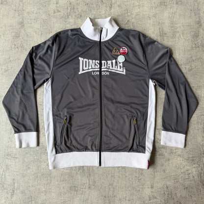 Lonsdale Y2K Track Jacket Size XXL Grey White Full Zip                   -E25