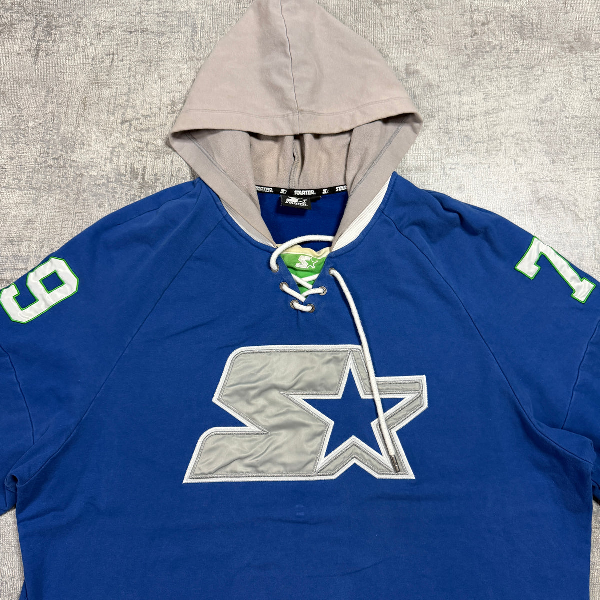 Vintage Starter Hockey Hoodie Size XL Mens Blue Green                -D19