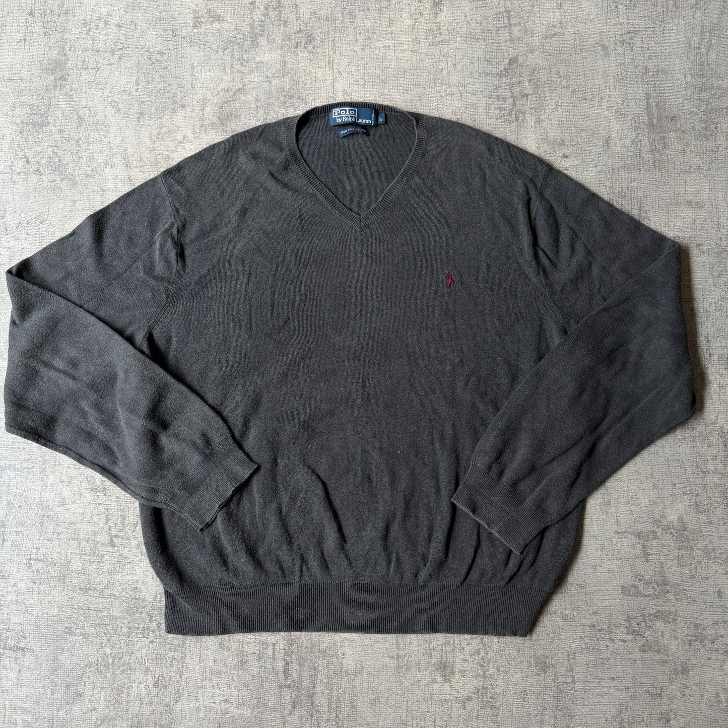 Polo Ralph Lauren Grey Sweater Size L Mens V-Neck Jumper           -C12