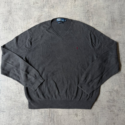 Polo Ralph Lauren Grey Sweater Size L Mens V-Neck Jumper           -C12