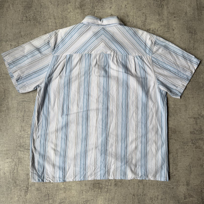 Shock Resistant Vintage Cropped Button Up Size L White Blue Striped       -B5
