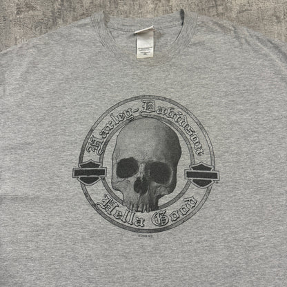 Harley Davidson “Hella Good” Skull Graphic T-Shirt Size 2XL Mens 2009 Y2K                  -I59