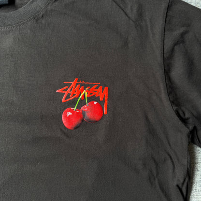 Stussy Cherry Graphic T-Shirt Size L Mens Black Red Y2K Tee                -B13