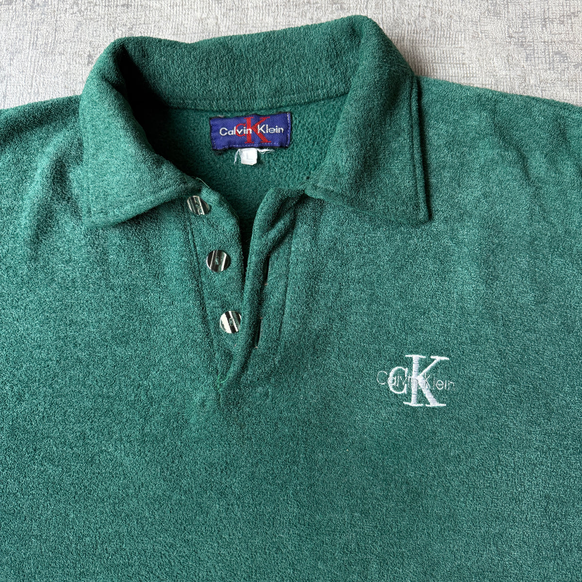 Calvin Klein Mens Vintage Green Long Sleeve Polo Shirt Size L Mens             -E35