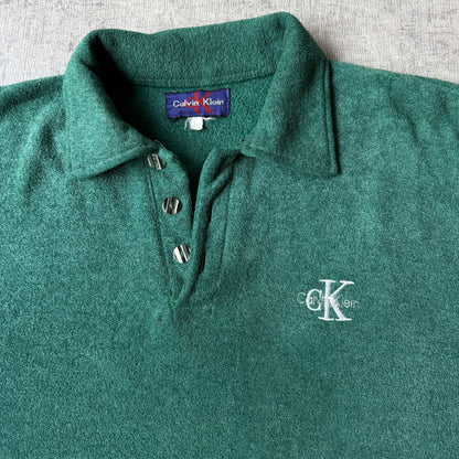 Calvin Klein Mens Vintage Green Long Sleeve Polo Shirt Size L Mens             -E35