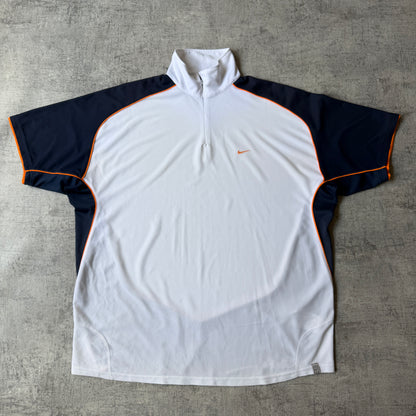 Nike Y2K Tennis Polo Shirt Size XL Mens White Blue Zip                  -E34