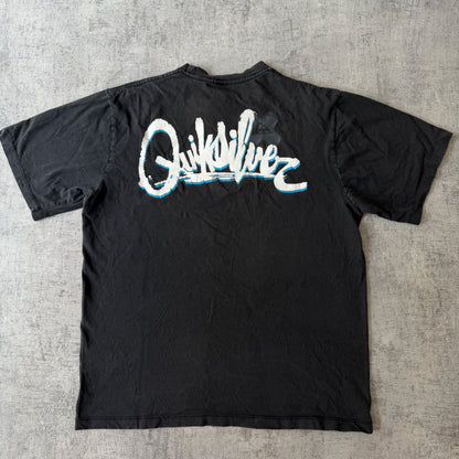 Quiksilver Y2K Black Mens Graphic T-Shirt Size XL Raised Print                 -D68