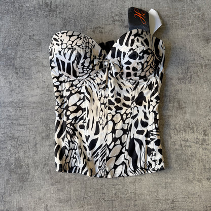 Hourglass Y2K Womens Corset Top Black White Cheetah Print NWT's            -D33