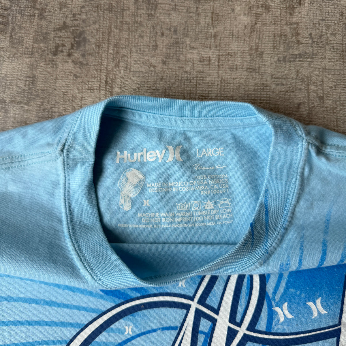 Hurley Y2K Graphic T Shirt Size L Mens Light Blue Surf Tee       -A21