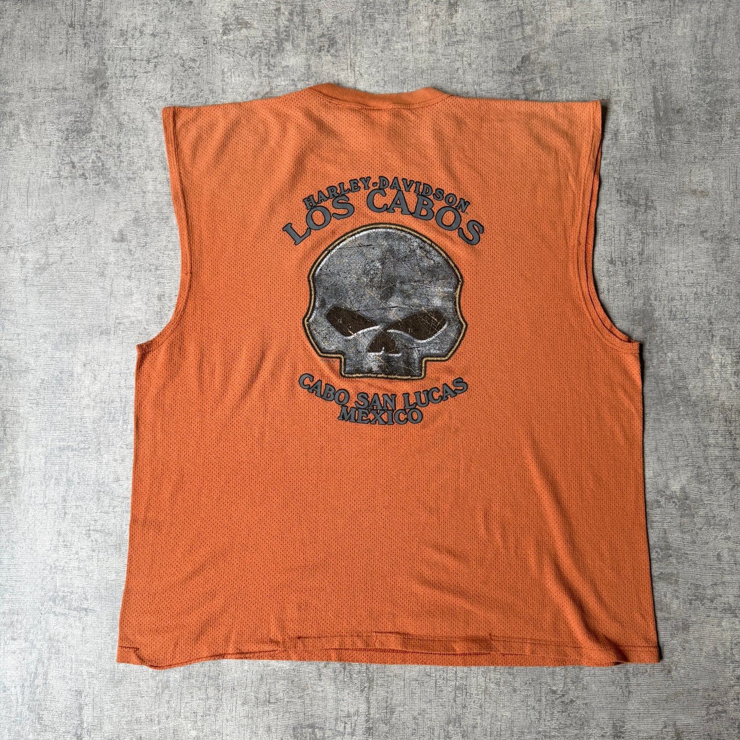 Harley Davidson Skull Orange Singlet Top Size XL Mens Mesh Tank        -A25