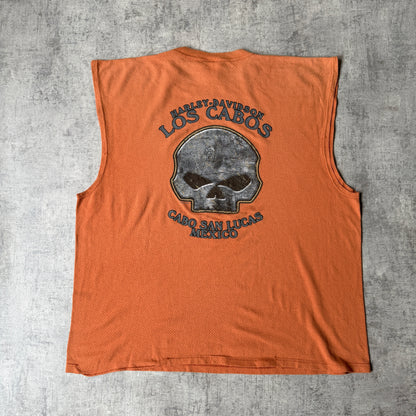 Harley Davidson Skull Orange Singlet Top Size XL Mens Mesh Tank        -A25