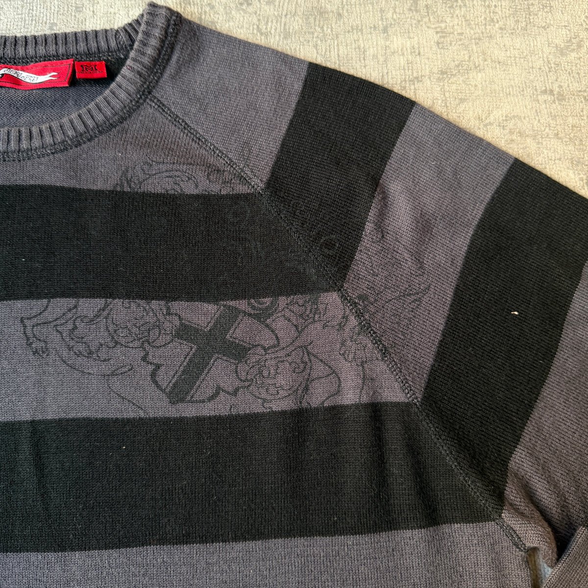 Y2K Jay Jays Graphic Sweater Grey Striped Size M Mens         -B47