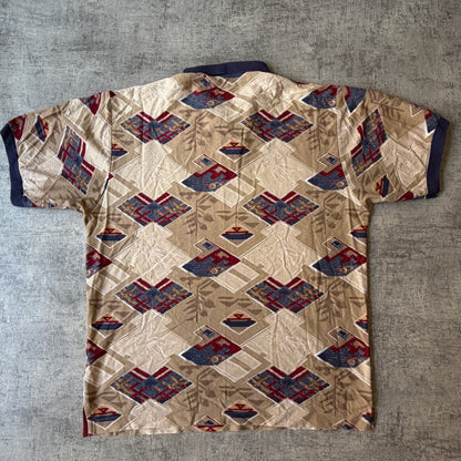Chaps Ralph Lauren Vintage Polo Shirt Size L Mens Beige/ Navy    -A6