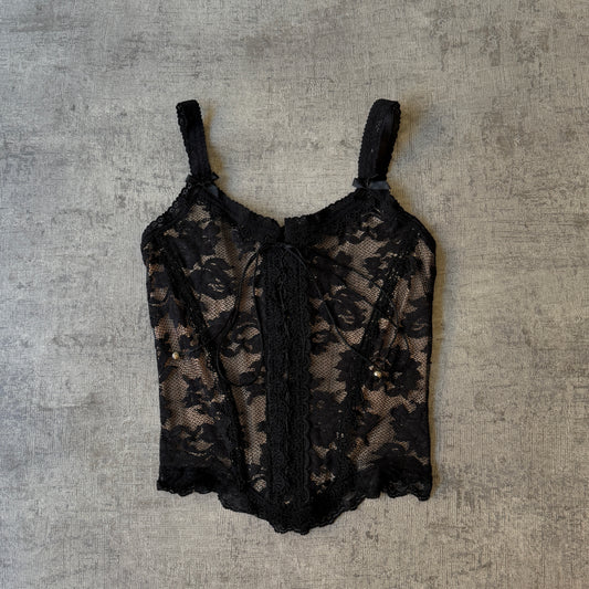Vintage Gerry Shaw Black Corset Top Size 10 Womens Lace Detailing      -A12