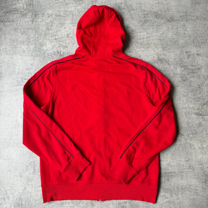 Champion Y2K Red Zip Hoodie Size L Full Zip Script Logo Graphic         -G26
