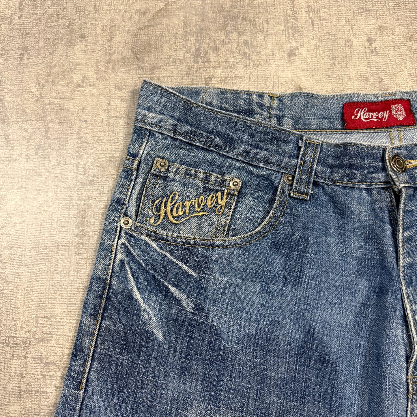 Harvey Y2K Baggy Jorts Size 34 Dark Blue Washed Denim          -I15
