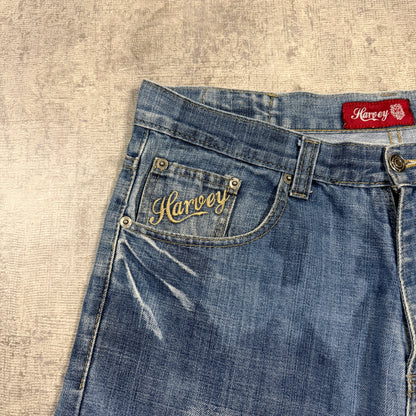 Harvey Y2K Baggy Jorts Size 34 Dark Blue Washed Denim          -I15
