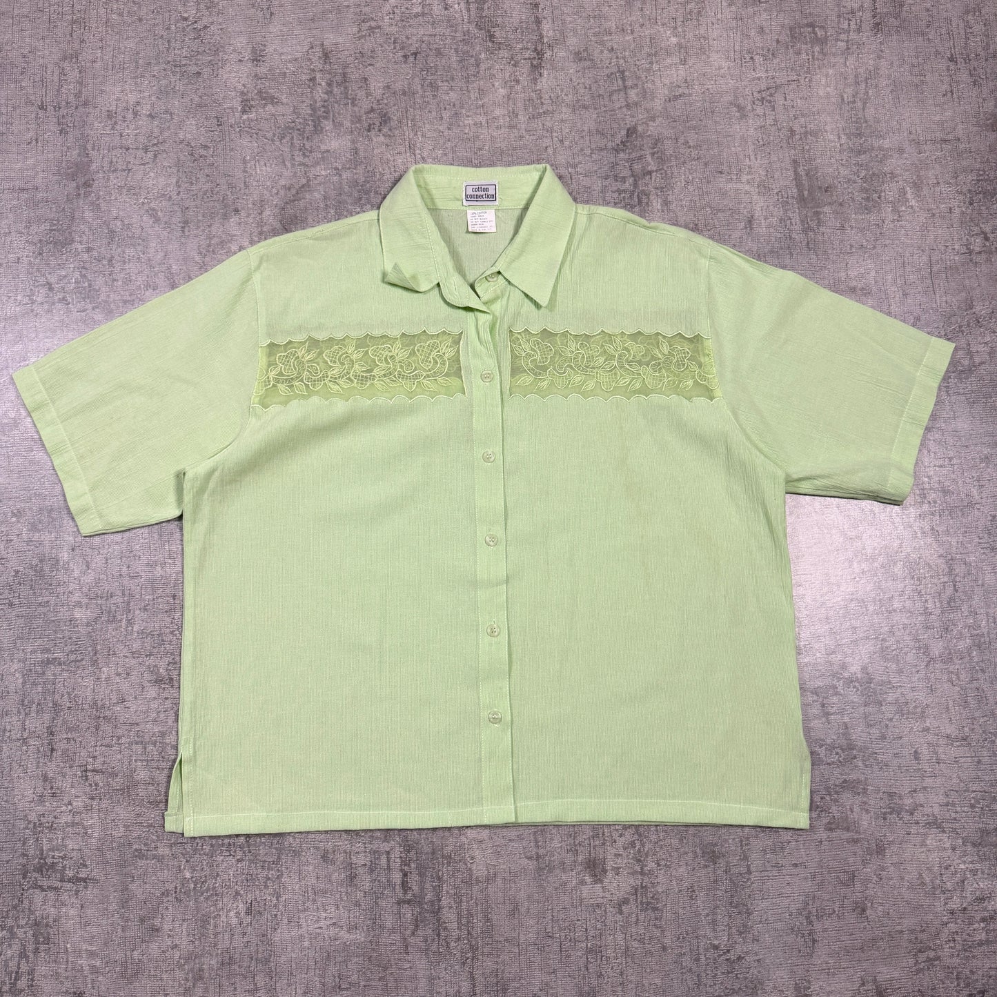Vintage Cotton Connection Pastel Green Cropped Button Up Shirt Size L           -I2