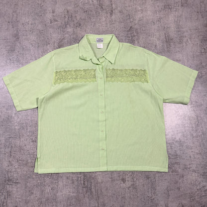 Vintage Cotton Connection Pastel Green Cropped Button Up Shirt Size L           -I2