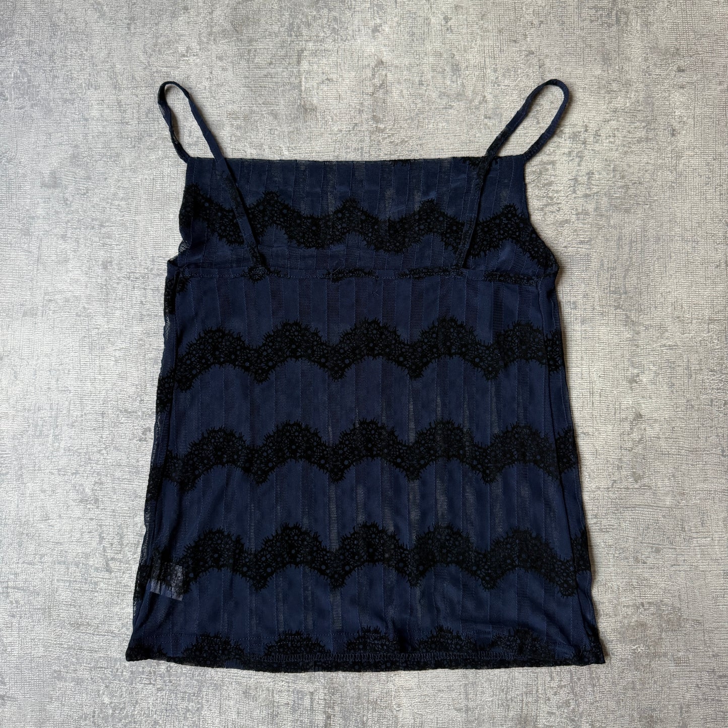 Womens Y2K Cami Top Size Fits M-L Womens Dark Blue Black Sheer        -G56