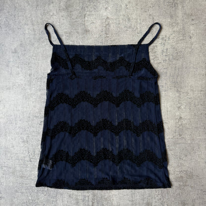 Womens Y2K Cami Top Size Fits M-L Womens Dark Blue Black Sheer        -G56