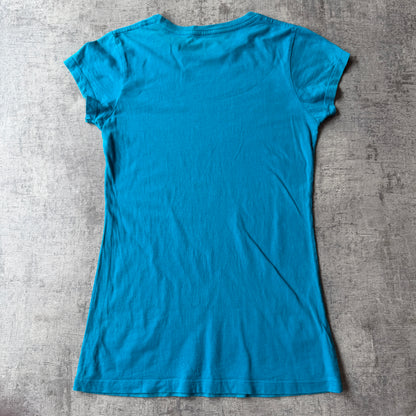 Hard Rock Saigon Womens Graphic Top Size S Teal Blue Fitted       -B21