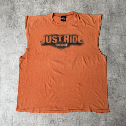 Harley Davidson Skull Orange Singlet Top Size XL Mens Mesh Tank        -A25