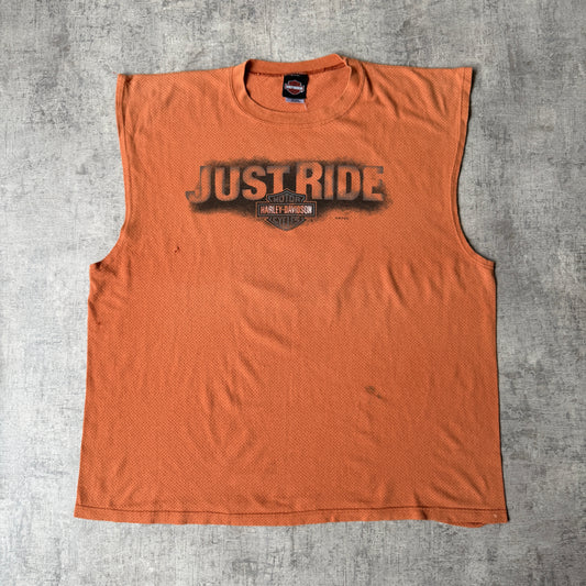 Harley Davidson Skull Orange Singlet Top Size XL Mens Mesh Tank        -A25
