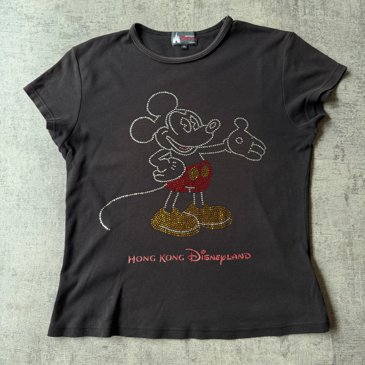 Mickey Mouse Black Bejewelled Top Size XL Vintage Hong Kong Disney      -B22