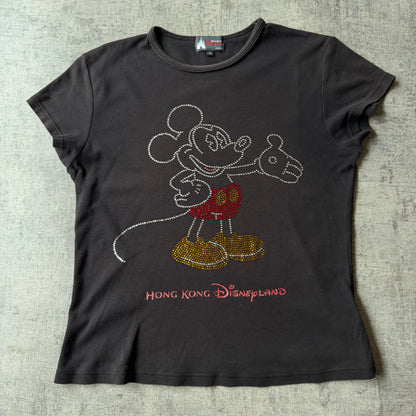 Mickey Mouse Black Bejewelled Top Size XL Vintage Hong Kong Disney      -B22