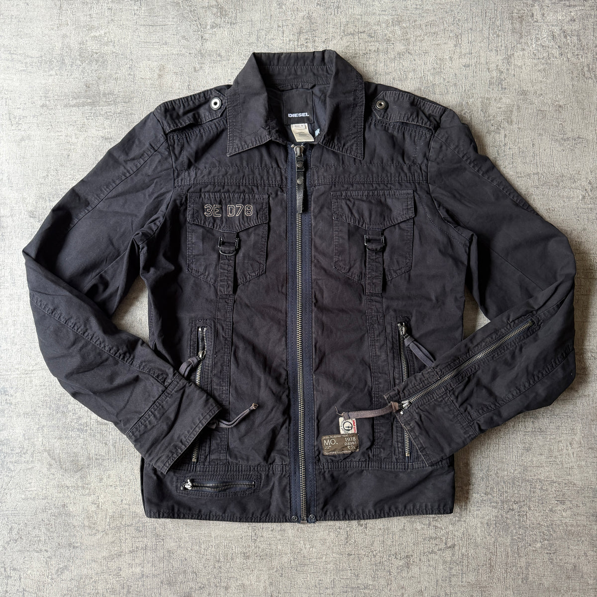 Diesel Mens Black Short Denim Jacket Size M Full Zip Y2K                  -F29