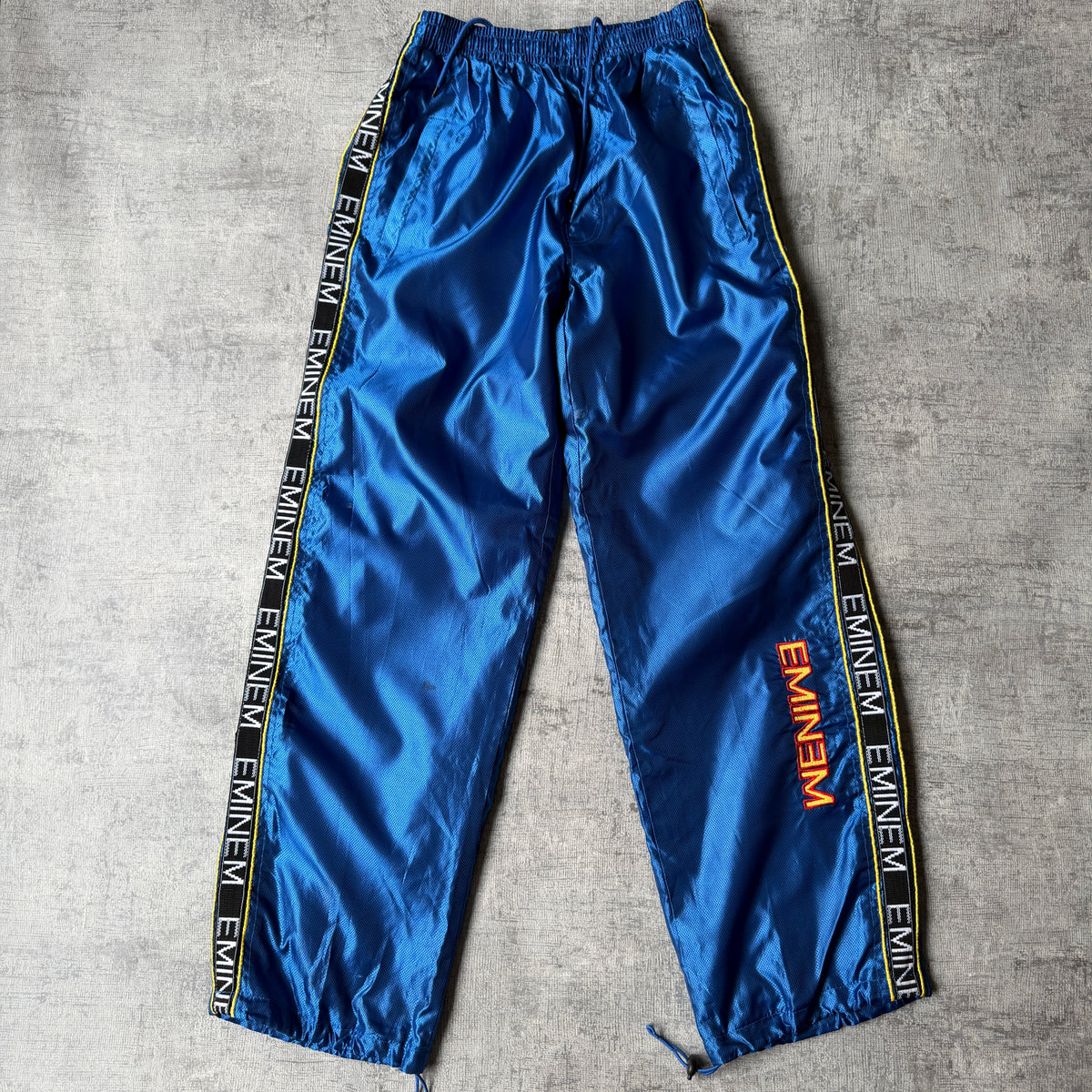 EMINEM Y2K Baggy Track Pants Size S Blue Black Elastic Waist              -C3