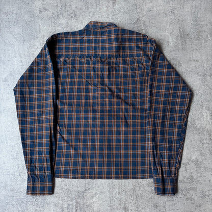 Nautica Cropped Long Sleeve Button Up Navy/ Brown Plaid Long Sleeve             -G16