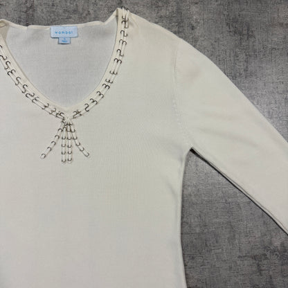 Wombat Womens Y2K Cream Ring Detail Top Scoop Neck Size S        -I38
