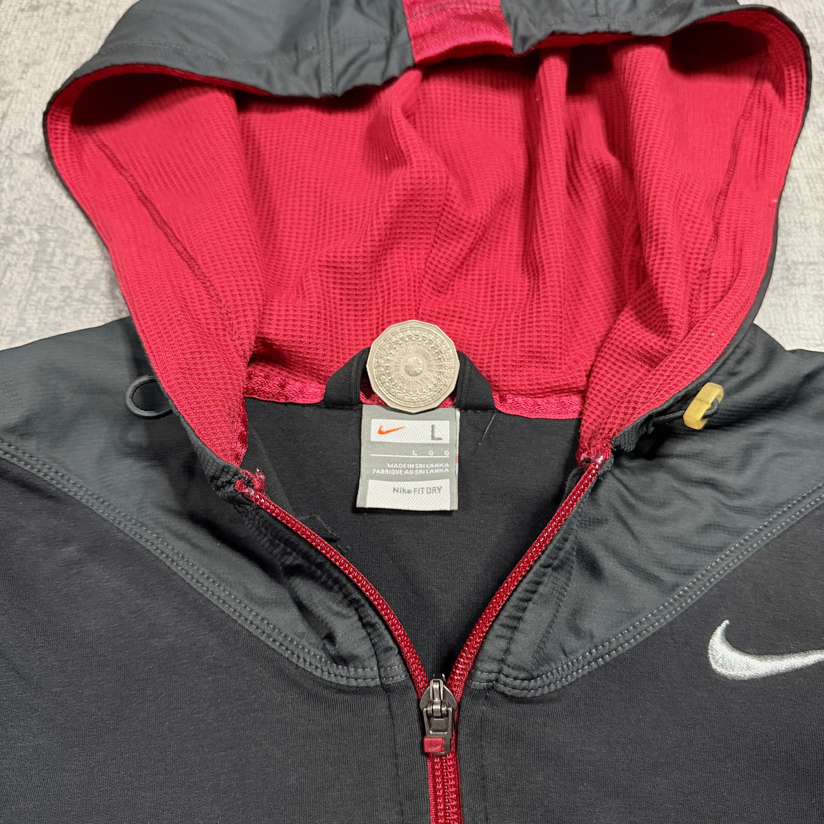 Nike Y2K Womens Hooded Track Jacket Size L Black Red Full Zip                -D24