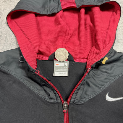 Nike Y2K Womens Hooded Track Jacket Size L Black Red Full Zip                -D24