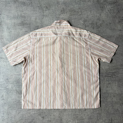 Country Road Cropped Button Up Shirt Size L Beige Short Sleeve                -F15