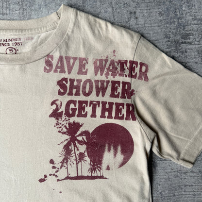 Save Water Shower 2Gether Y2K Graphic T-Shirt Size S Beige/ Red            -B8