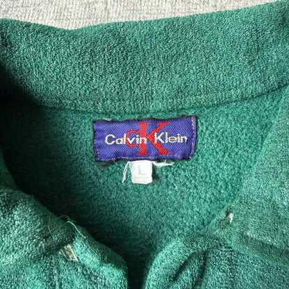 Calvin Klein Mens Vintage Green Long Sleeve Polo Shirt Size L Mens             -E35