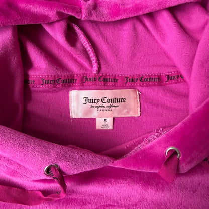 Juicy Couture Womens Y2K Cropped Velour Pink Hoodie Size S Bejewelled                  -E24