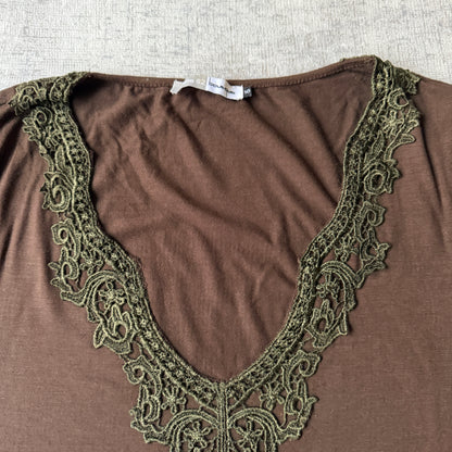 Suite Boutique Womens Brown Y2K Top Size 10 V Neck          -F62