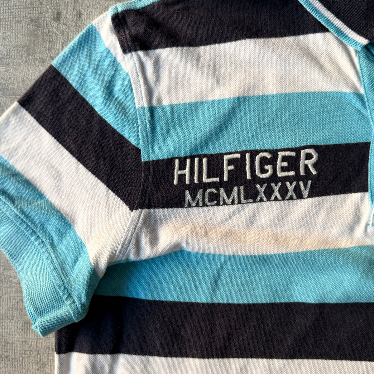 Tommy Hilfiger Mens Y2K Striped Polo Shirt Size S Mens Blue Top         -D56