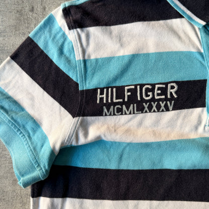 Tommy Hilfiger Mens Y2K Striped Polo Shirt Size S Mens Blue Top         -D56