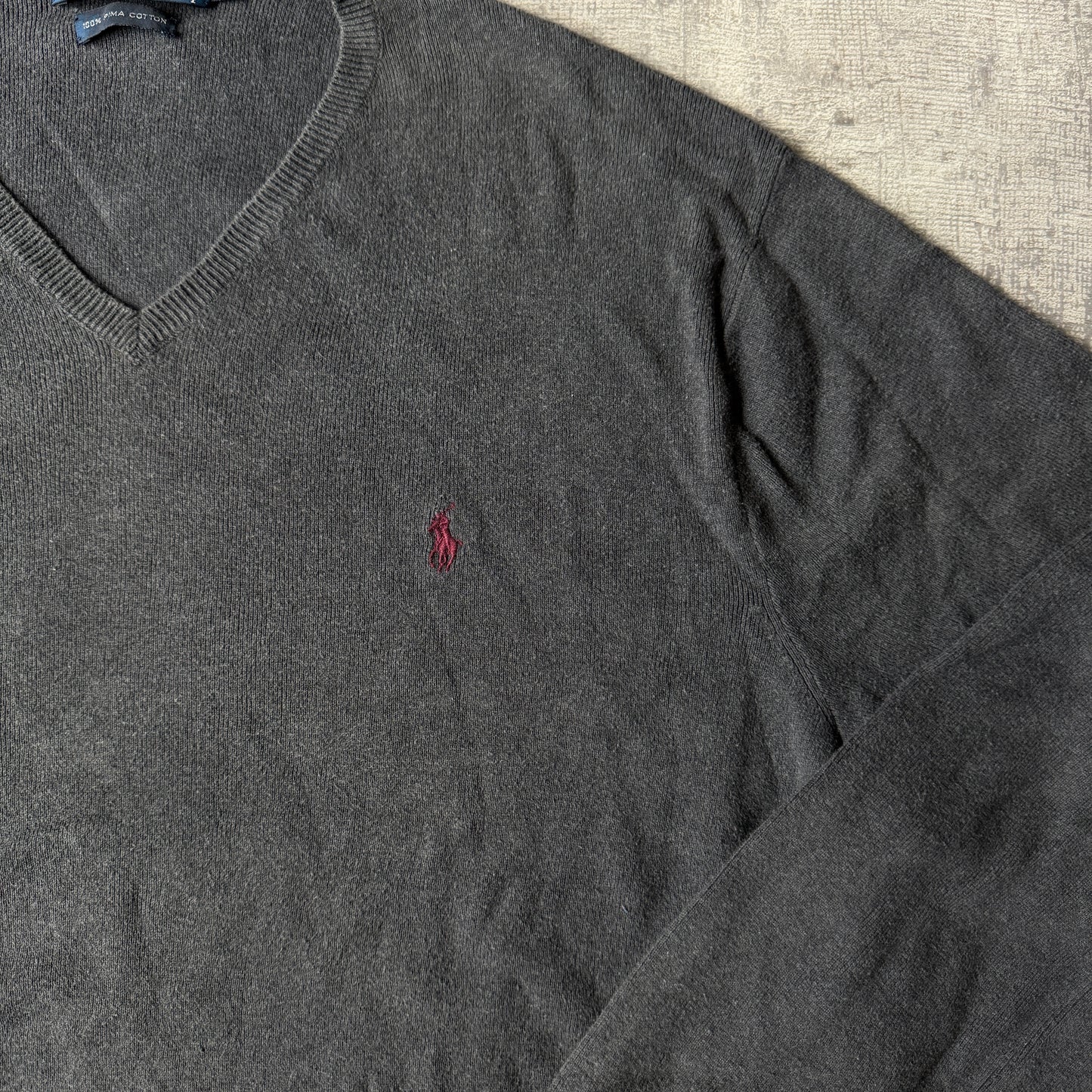 Polo Ralph Lauren Grey Sweater Size L Mens V-Neck Jumper           -C12