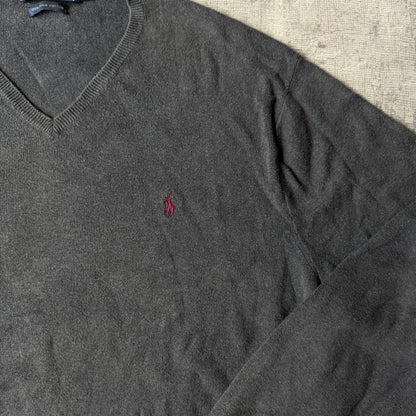 Polo Ralph Lauren Grey Sweater Size L Mens V-Neck Jumper           -C12