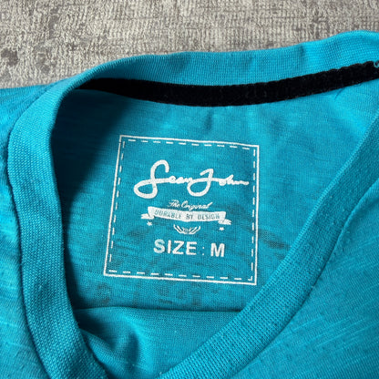 Sean John Y2K Teal Script Logo Graphic T-Shirt Size M Mens                         -E50