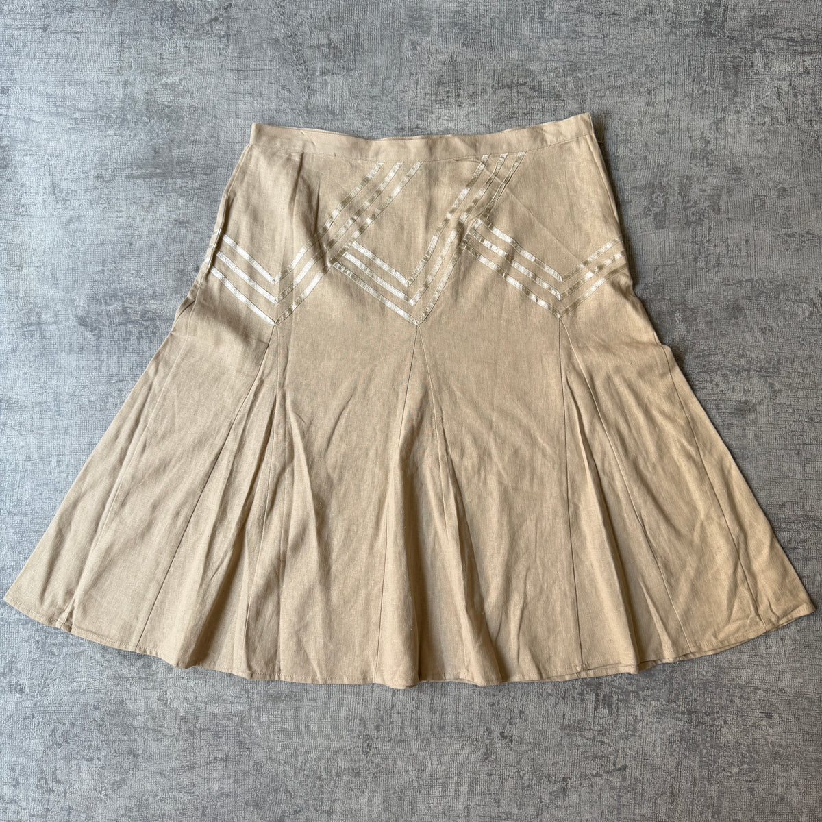 Silhouette Vintage Pleated Maxi Skirt Size 12 Womens Beige              -B59