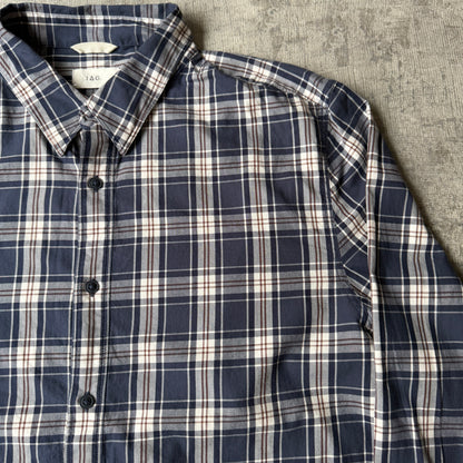 JAG Cropped Long Sleeve Button Up Size L Navy Cream Plaid                 -F14