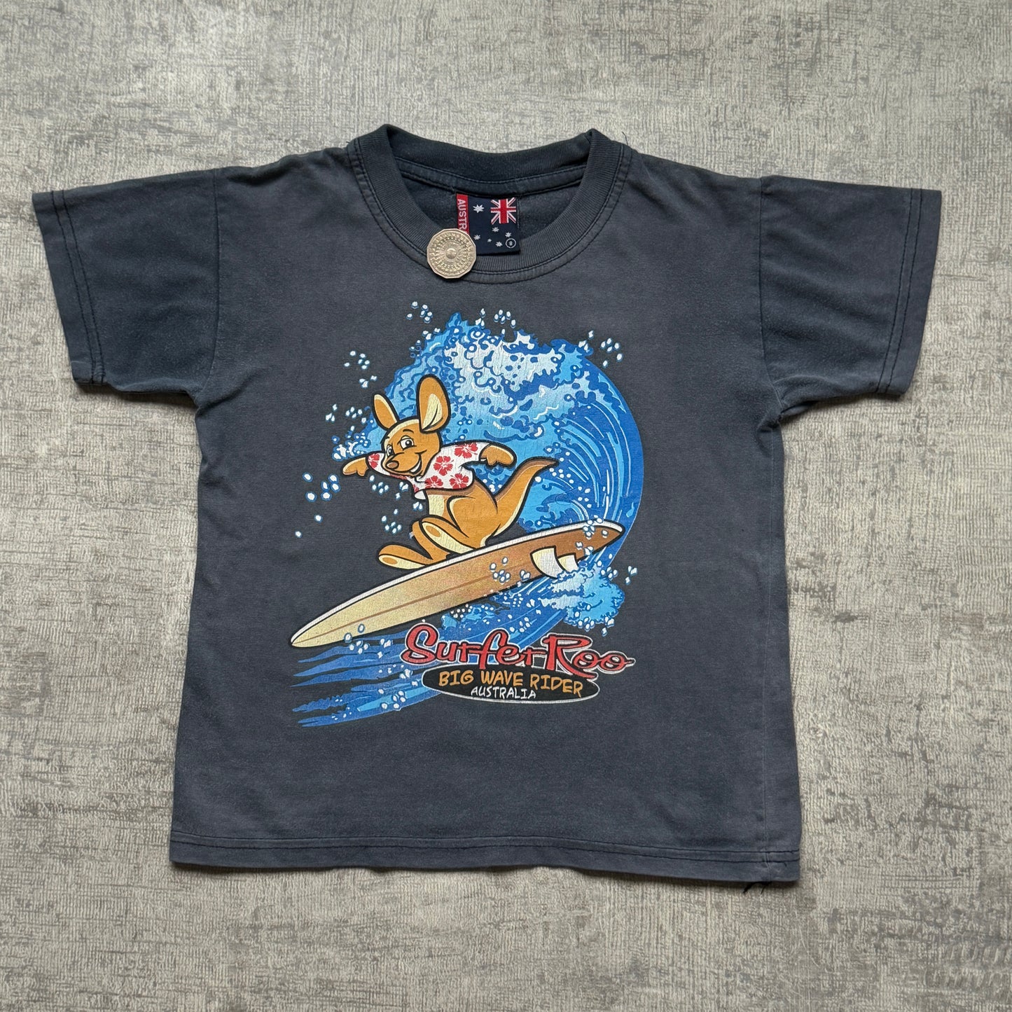 Vintage Surfer Roo Baby Tee Size 8Y Fits XS Womens Navy Top      -A32