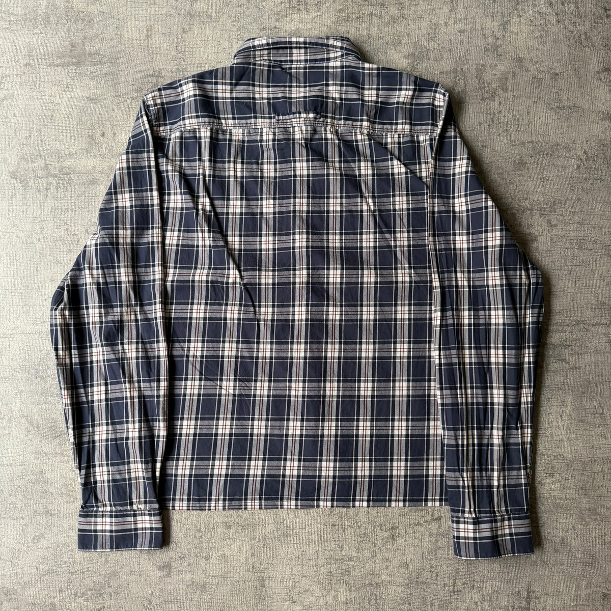 JAG Cropped Long Sleeve Button Up Size L Navy Cream Plaid                 -F14